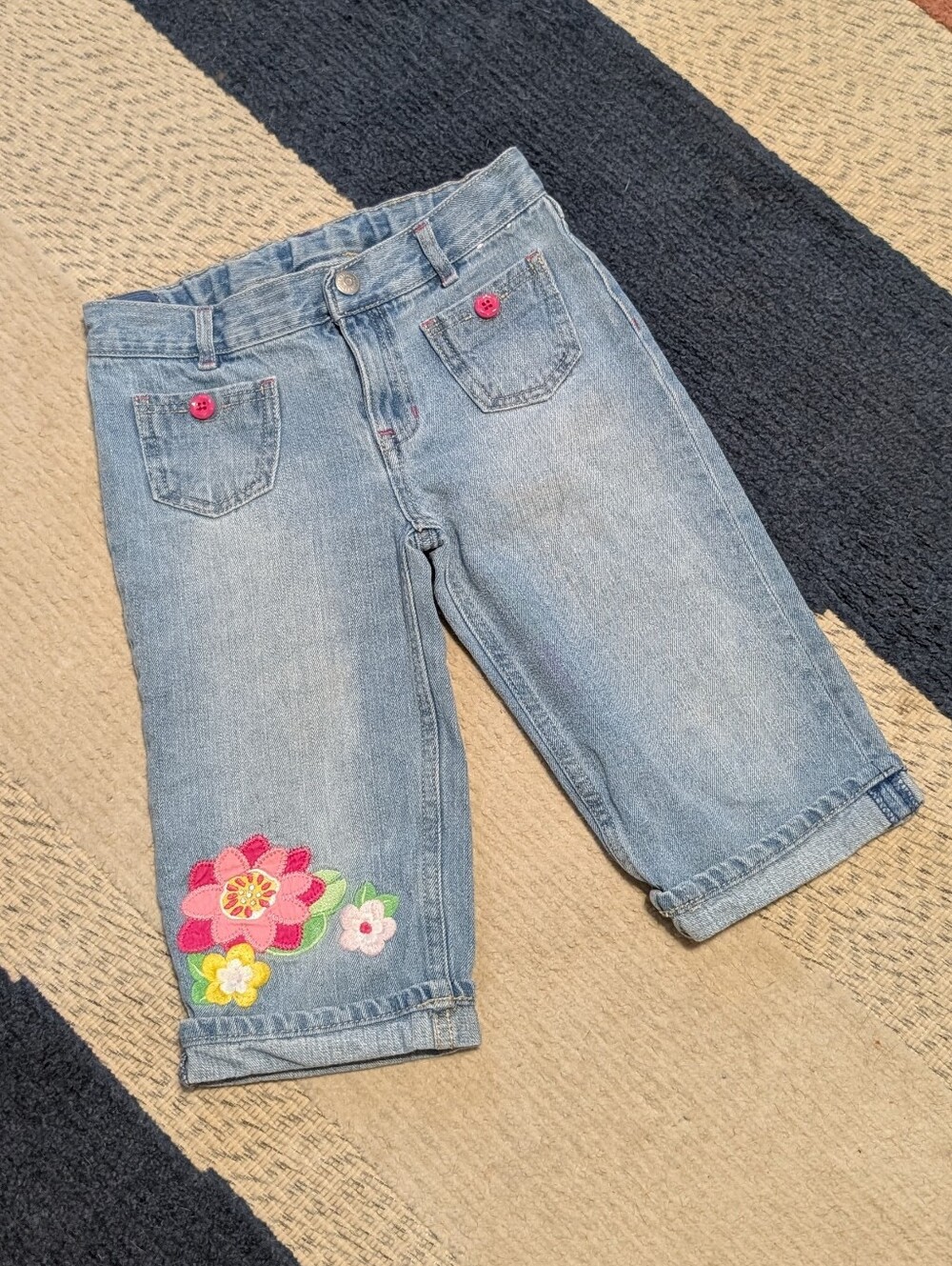 Gymboree Island Lilly Girls Denim Capri Pants Floral Embroidered 9